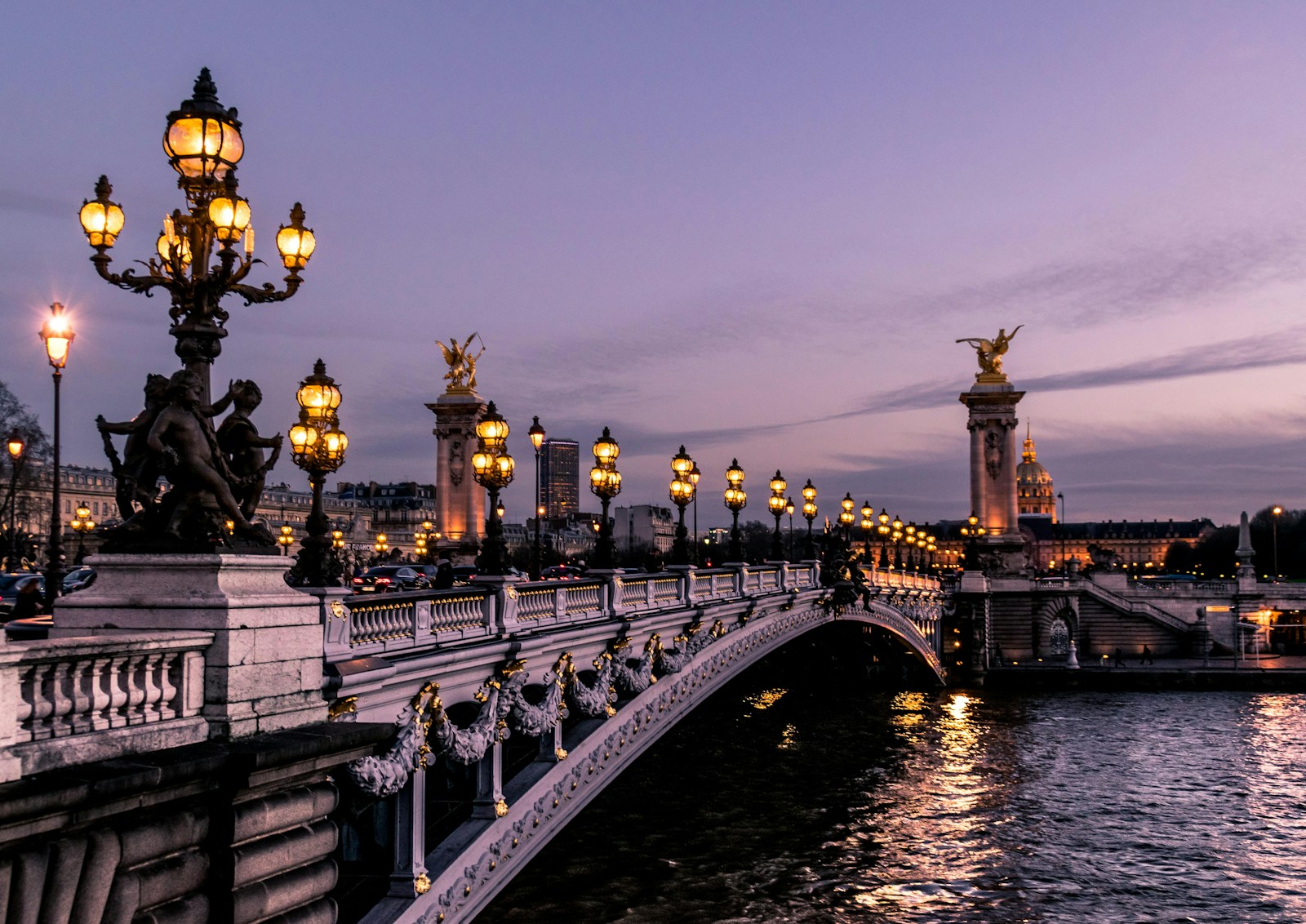 Historic European city glowing in the evening
